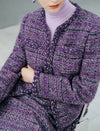 Wool Blend Textured Braided Trim Open-Front Jacket