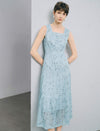 Square Neck Sleeveless Floral Lace Tiered Midi Dress