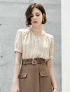 Ruffle Collar Striped Puff Sleeve Short Sleeve Top
