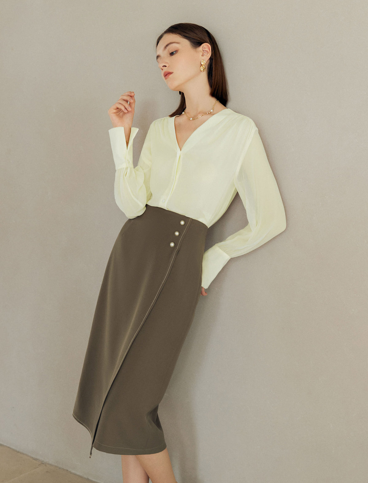 Asymmetrical Professional Midi Pencil Skirt