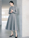 Mock Neck Long Sleeve A-Line Midi Dress