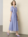 Drawstring Waist Midi Swing Dress with Button Placket