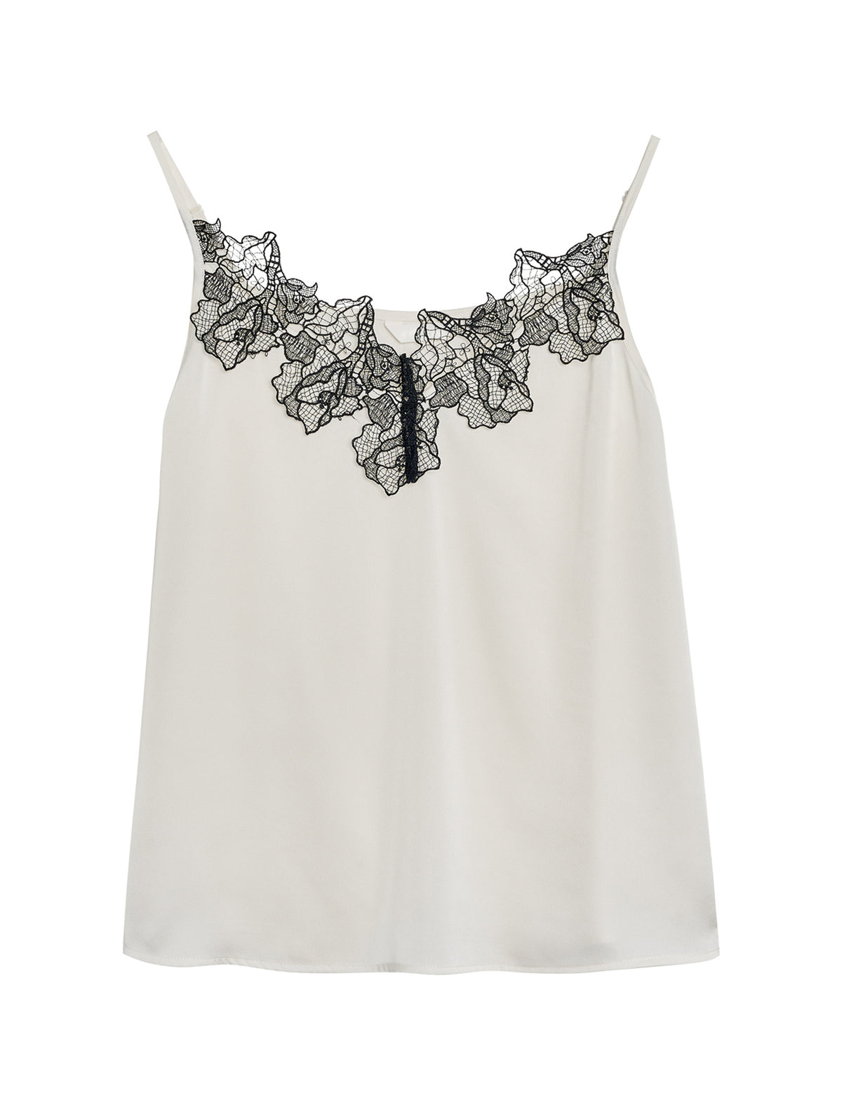 Ivory Satin Black Lace Trim Camisole