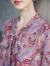 Bow Tie Paisley Print Long Sleeve Blouse
