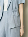 Single Button Ruched Waist Short Sleeve Blazer
