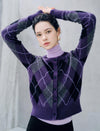 Geometric Plaid Round Neck Cropped Knit Cardigan
