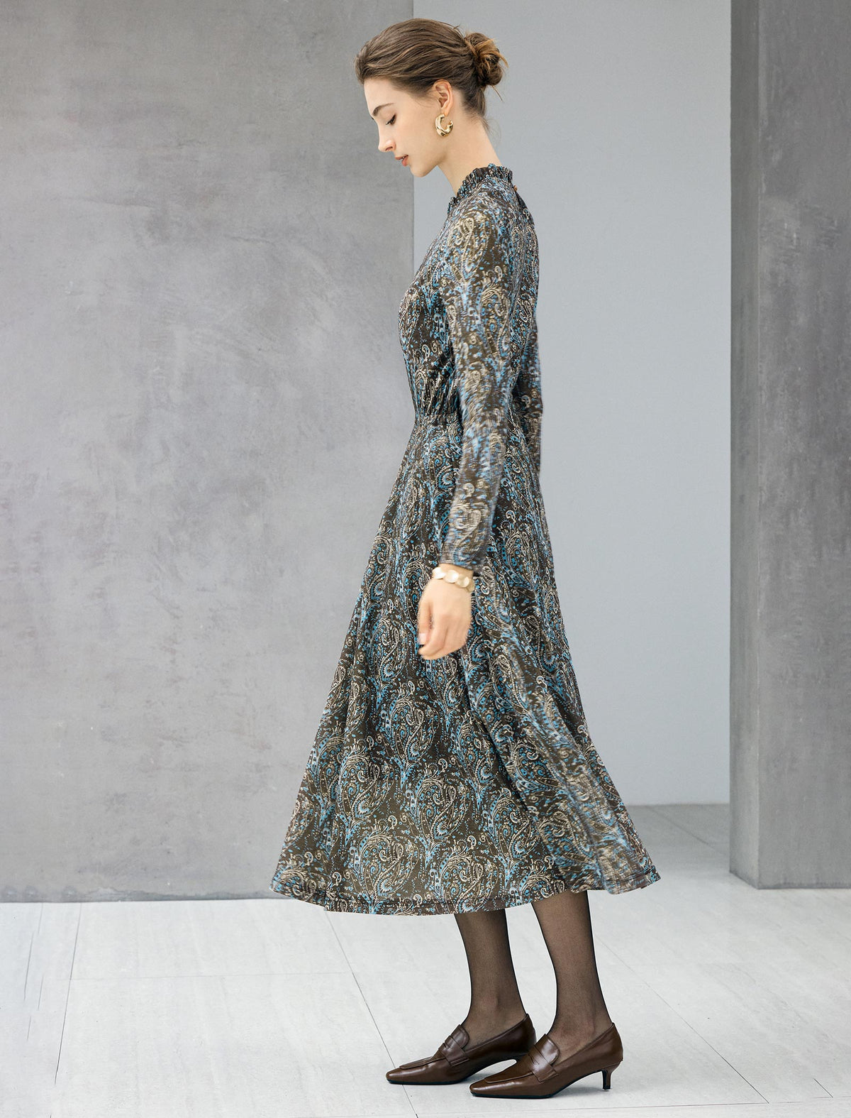 Paisley Turtleneck Long Sleeve Dress