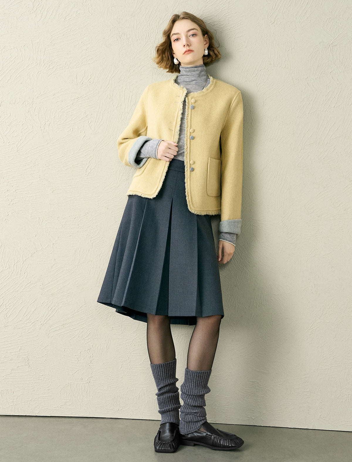 Grey Pleated Midi Skirt