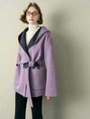 Lilac Wool-Blend Self-Tie Hooded Coat