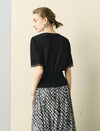Black Lace-Trimmed Short Sleeve Cardigan