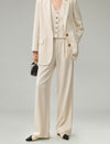 Linen Blend Wide-Leg Tailored Pants