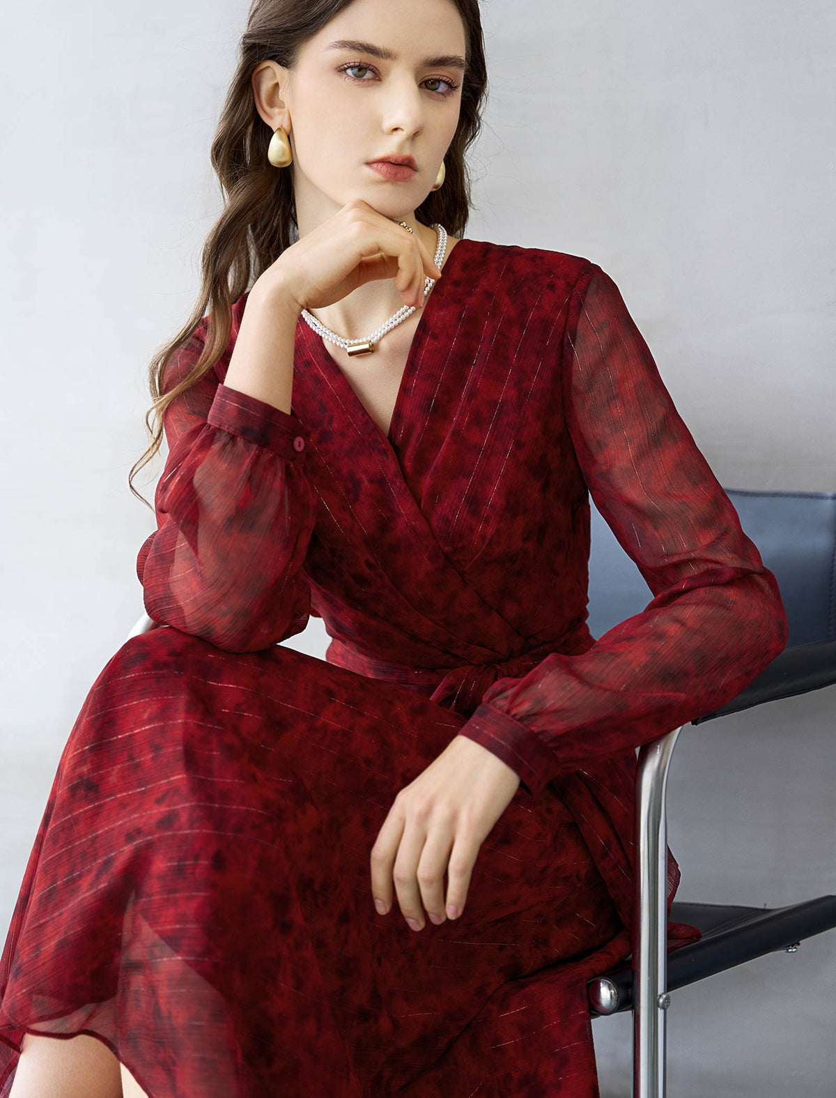 Ruby Red Metallic Stripe Midi Dress