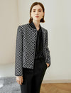 Checkered Round Neck Short Wool Coat