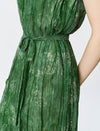 Emerald Green Crinkled Metallic Floral Midi Dress