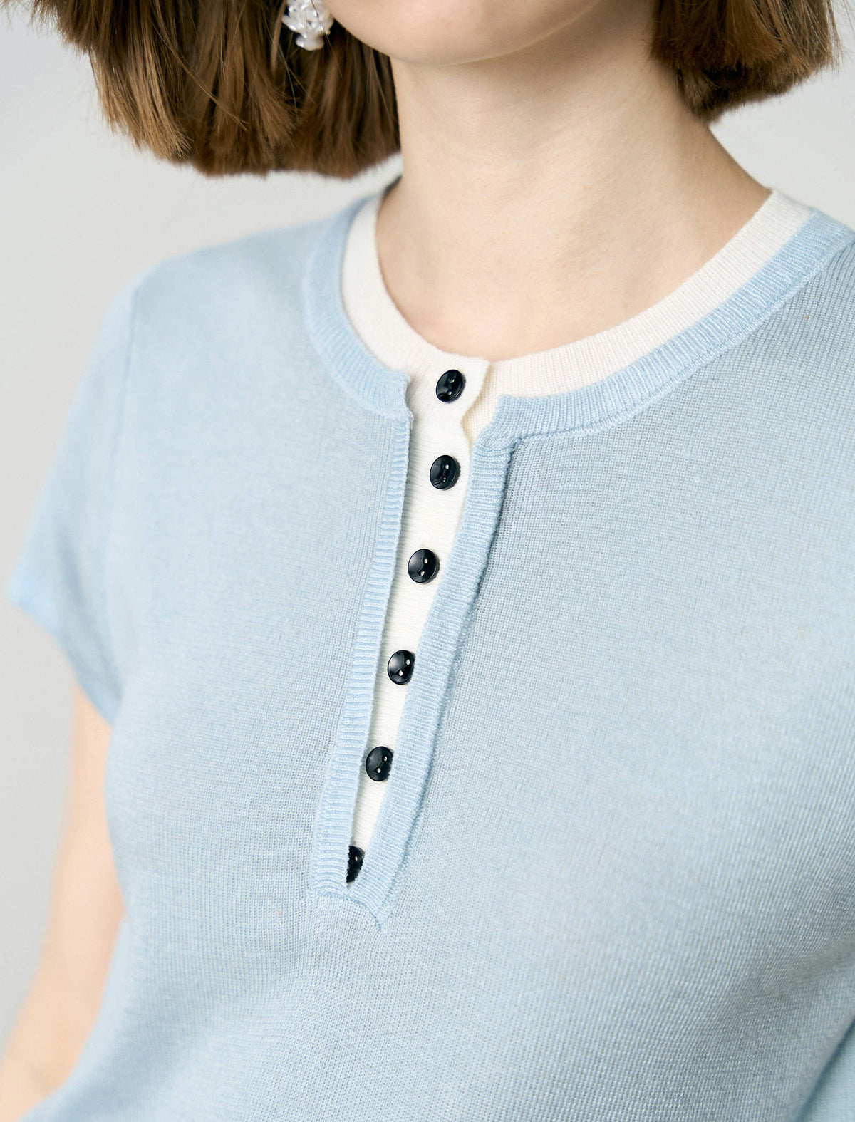 Light Blue Henley Knit Top
