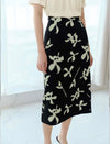 Floral Print Black Midi Skirt