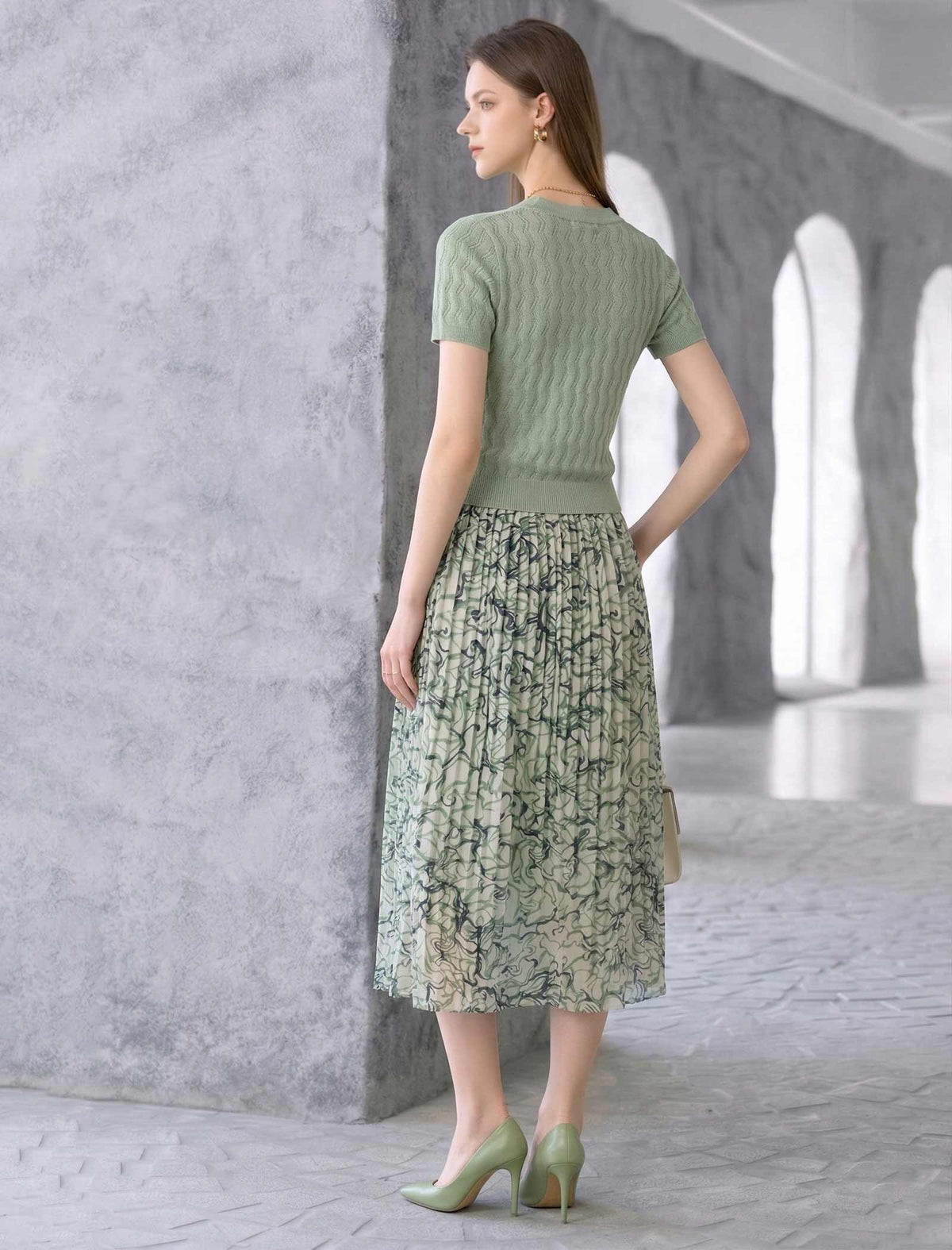 Wavy Openwork Tencel Linen Henley Knit Top