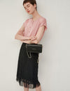 Floral Lace Tulle Hem Midi Skirt
