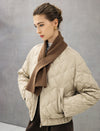Diamond-Quilted Baseball-Collar Drawstring Cropped Puffer Jacket