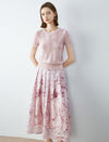 Pink Marble Print Pleated Midi Skirt