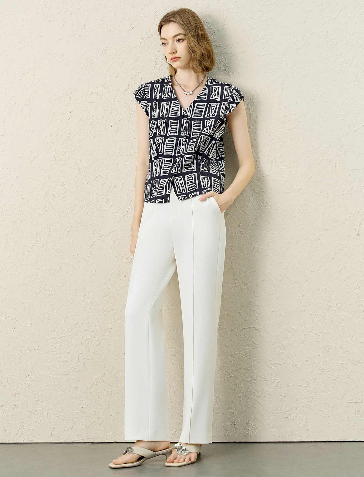 Beige Wide-Leg Pants