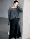 Vintage Black Shiny Satin Midi Skirt
