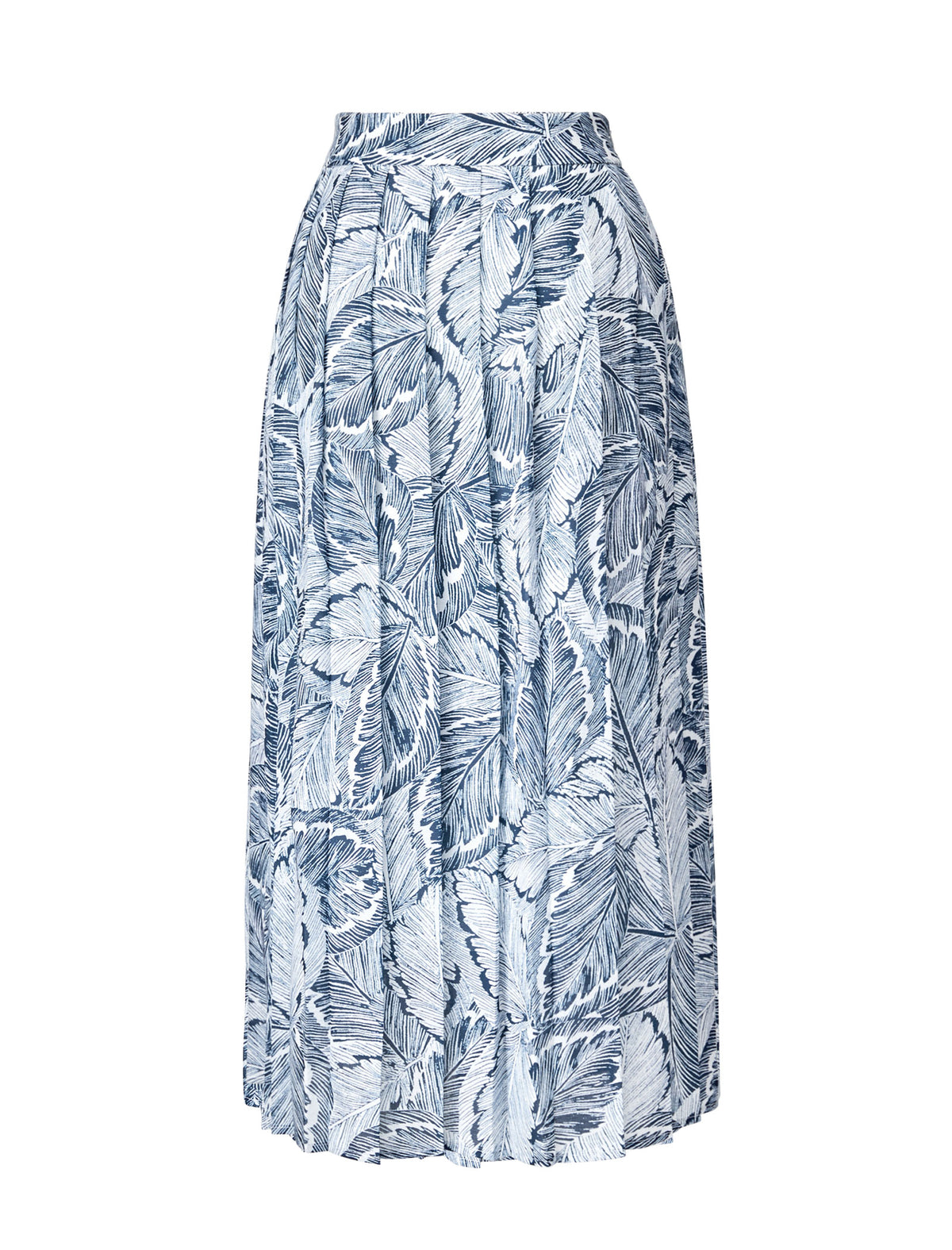 Leaf Print Pleated Midi Skirt
