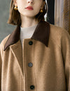 Wool Blend Contrast-Collar Single-Breasted Coat