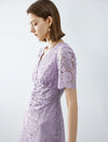 V-Neck Lilac Lace Midi Dress