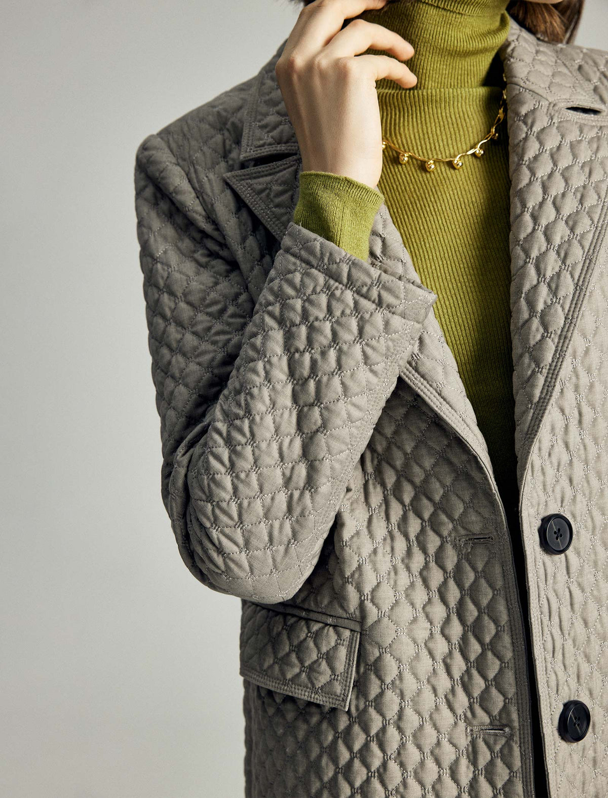 Quilted Notched-Lapel Pocket Padded Coat