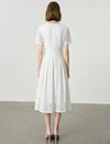 White Floral Lace Short Sleeve Fit And Flare Midi Dress