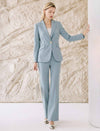 Light Sky Blue High Waist Front Crease Flare Suit Pants