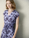 Blue Floral Print V-Neck Midi Dress