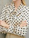 Cream Black Polka Dot Bow Blouse