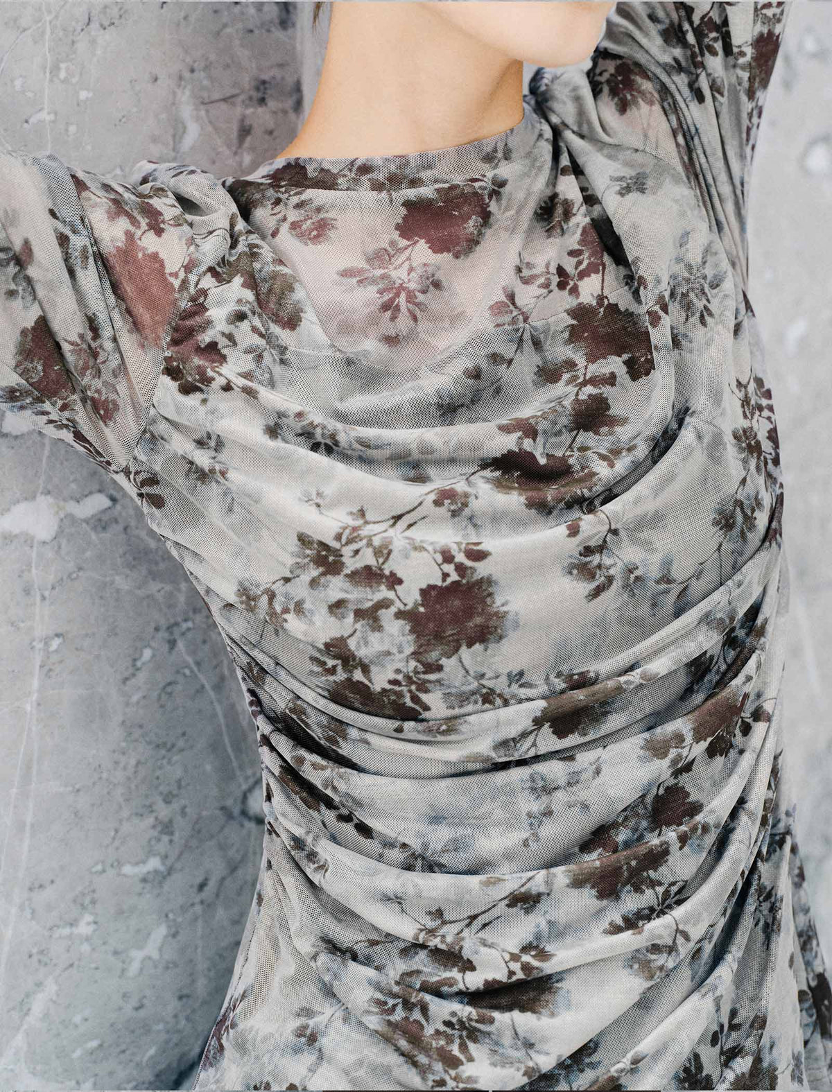 Vintage Floral Print Long Sleeve Ruched Top