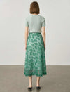 Sage Green Floral Leaf Lace High Waist A-Line Midi Skirt