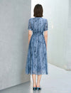 Abstract Print V-Neck Puff Sleeve Midi Dress