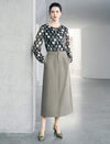 Vintage Geo-Dot Tie-Neck Long-Sleeve Knit Top