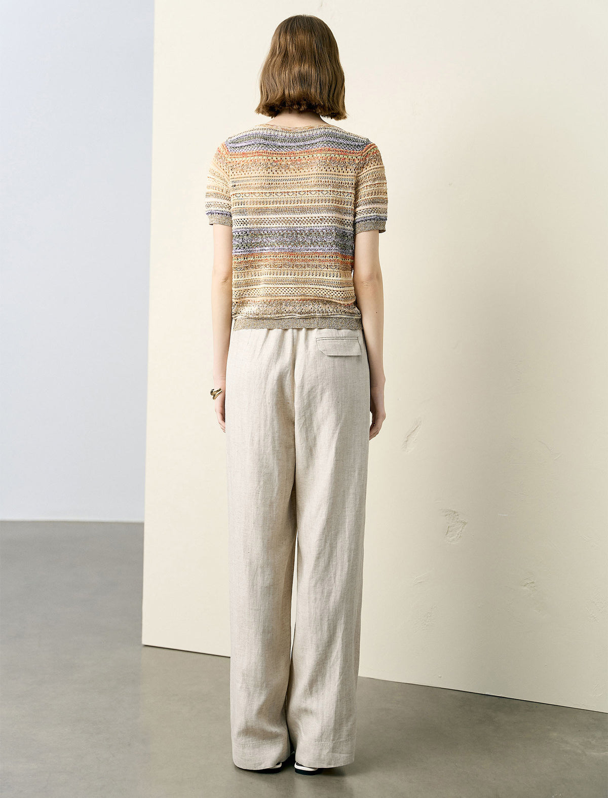 Colorful Striped Short Sleeve Knit Top
