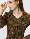 Brown Paisley Print Ruffle Chiffon Blouse