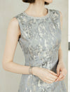 Elegant Jacquard Round Neck Waist-Defining Midi Dress