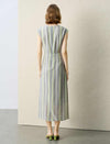 Tencel Linen Stripe Cap Sleeve Midi Dress