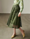 Olive Green Mesh Midi Skirt