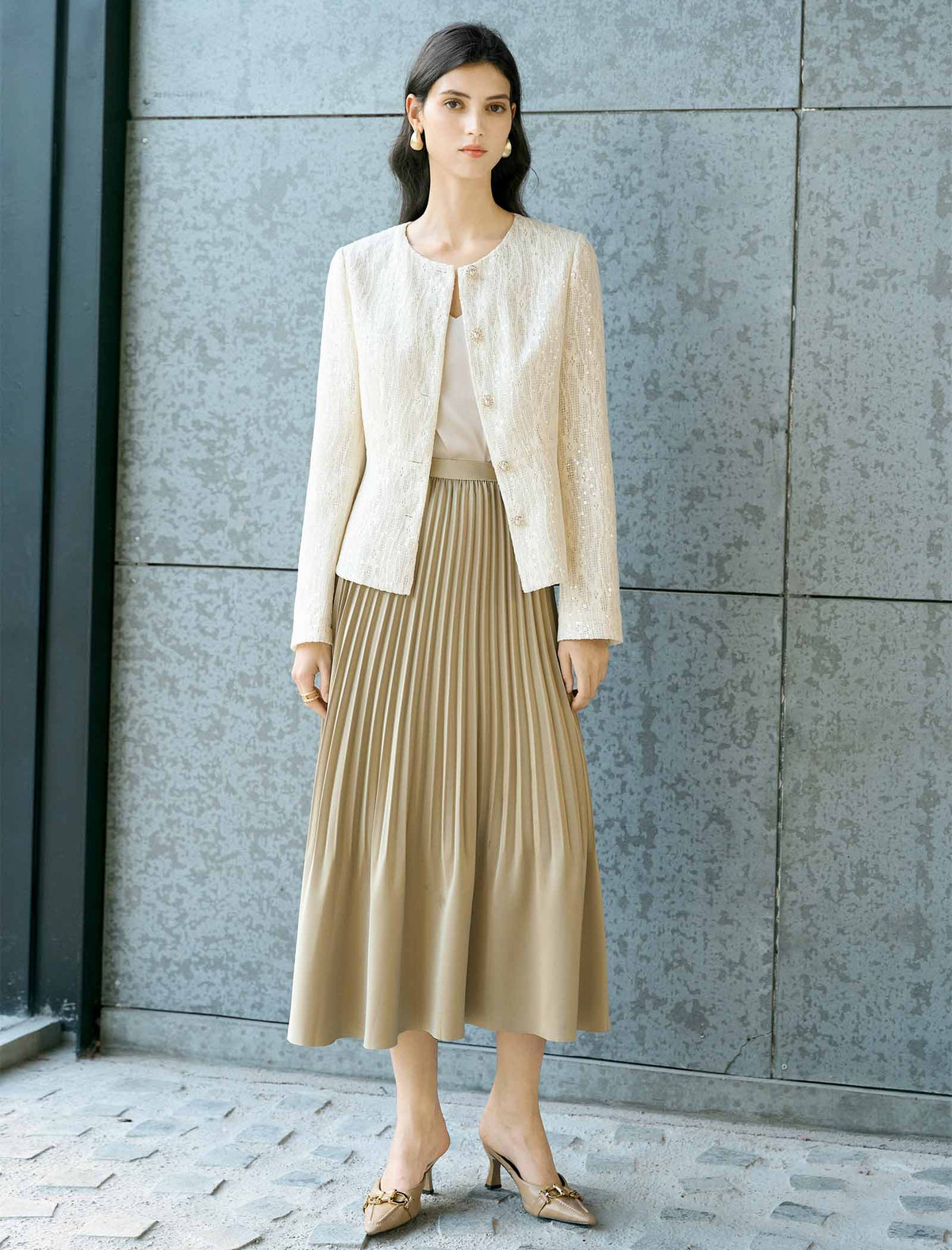 Ivory Sequin Lace Cropped Jacket