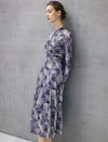 Watercolor Print Long Sleeve Fitted Dress