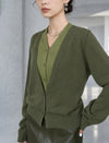 Two in one layered look V neck long-sleeve cardigan