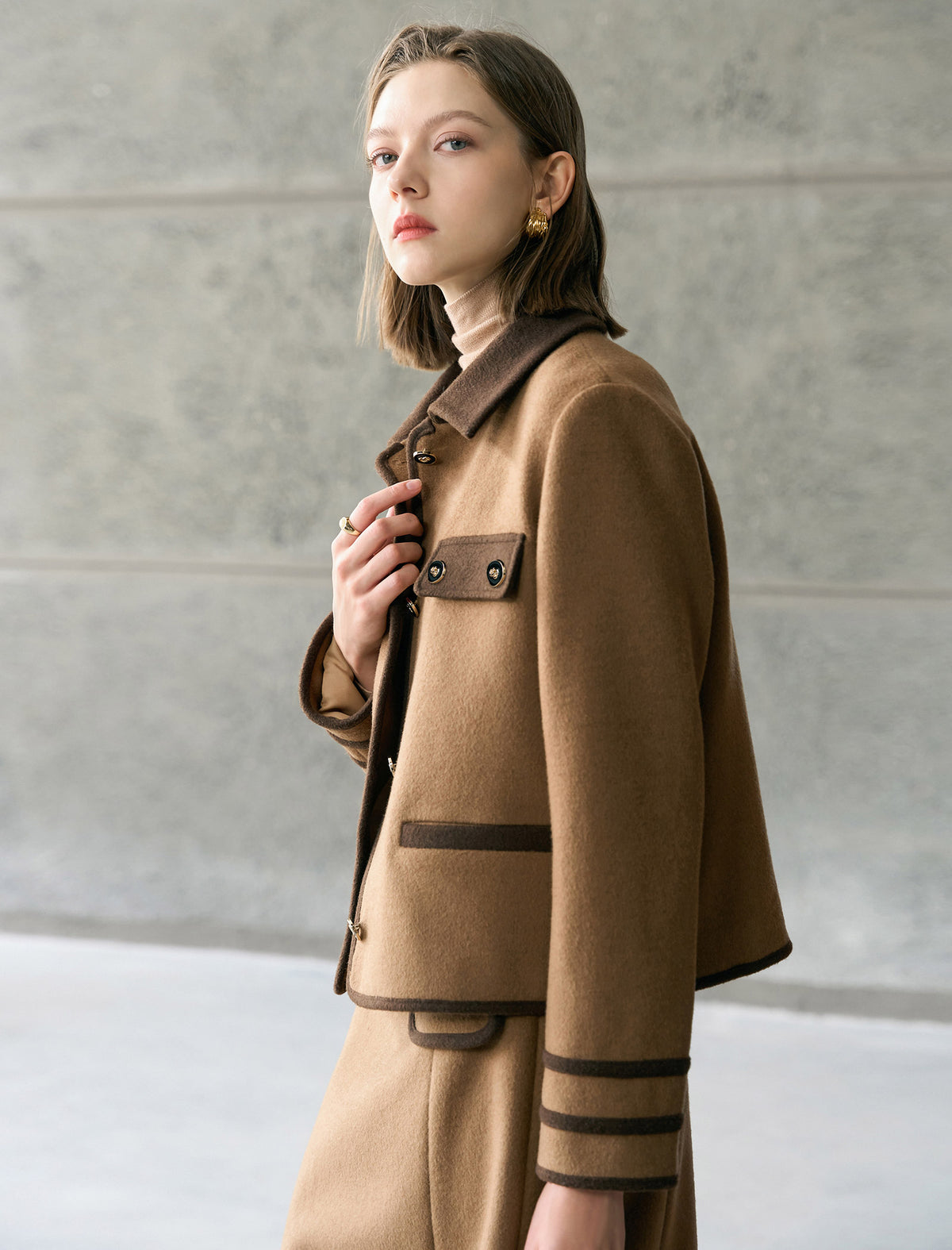 Wool Gray Lapel Short Coat