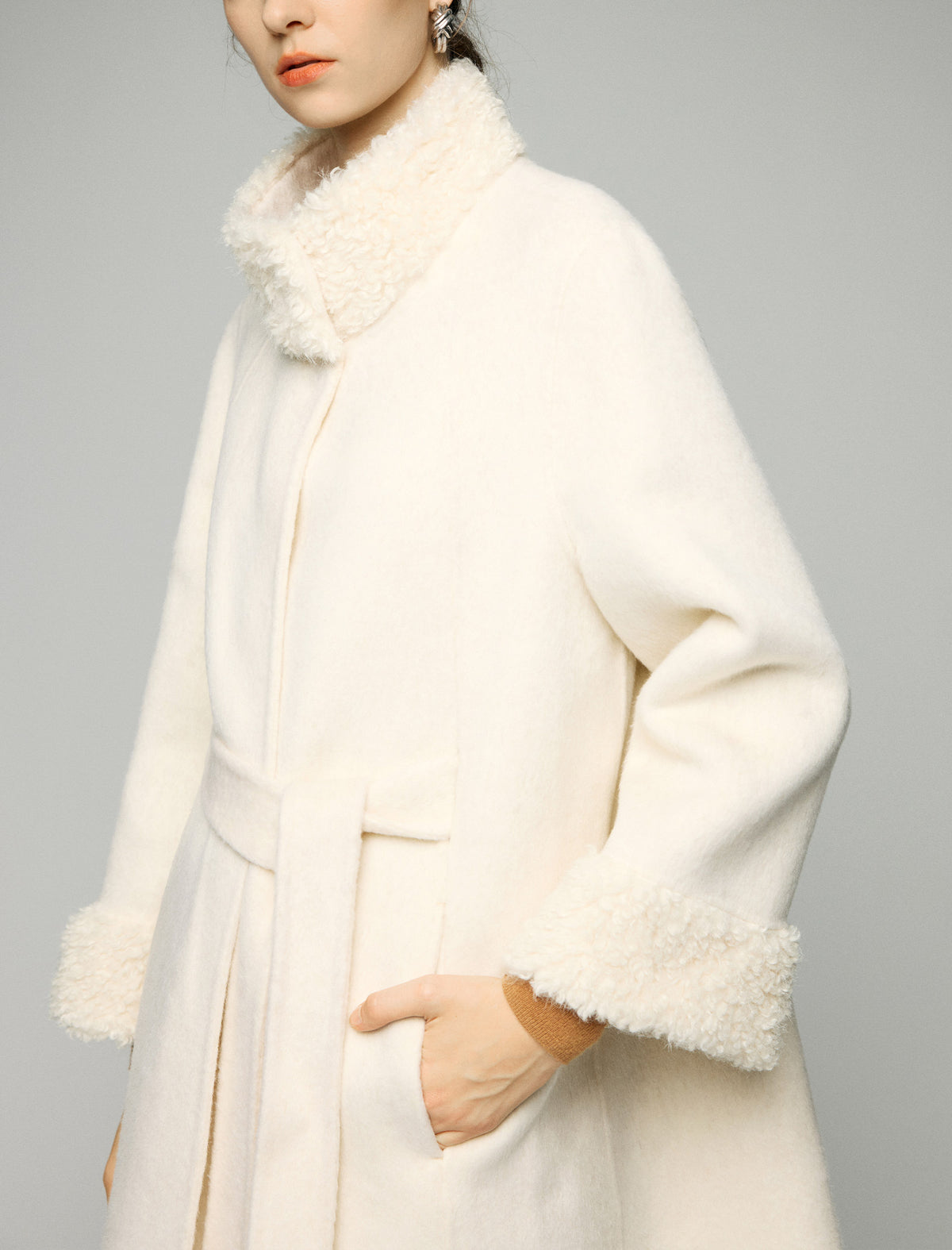 100% Wool Contrast-Trim Stand-Collar Button-Front Coat