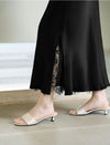Solid Color Lace Hem Midi Skirt