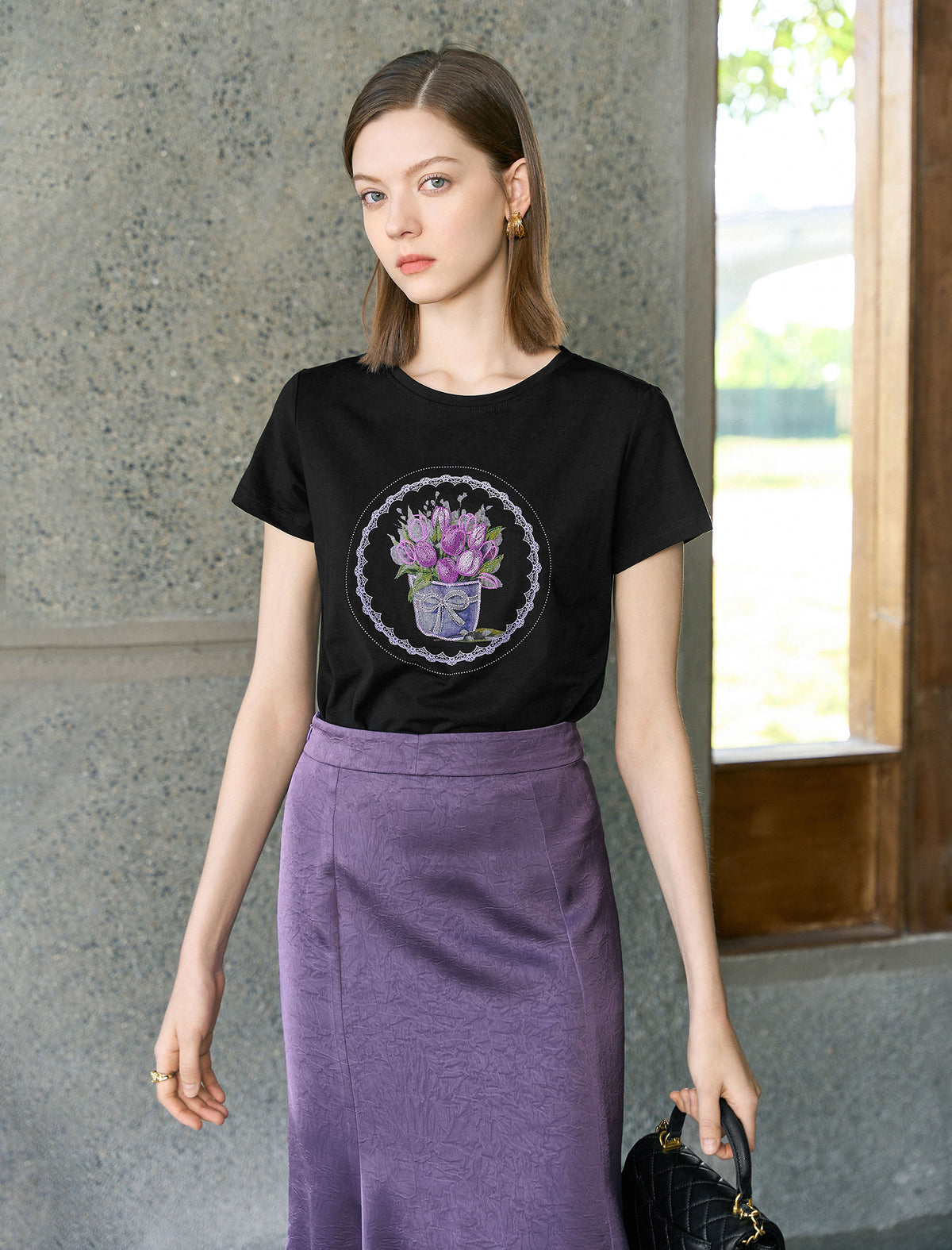 Purple Textured Satin Mermaid Midi Skirt